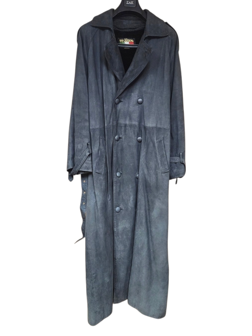 Vintage Suede Long Trench Coat - Black/grey